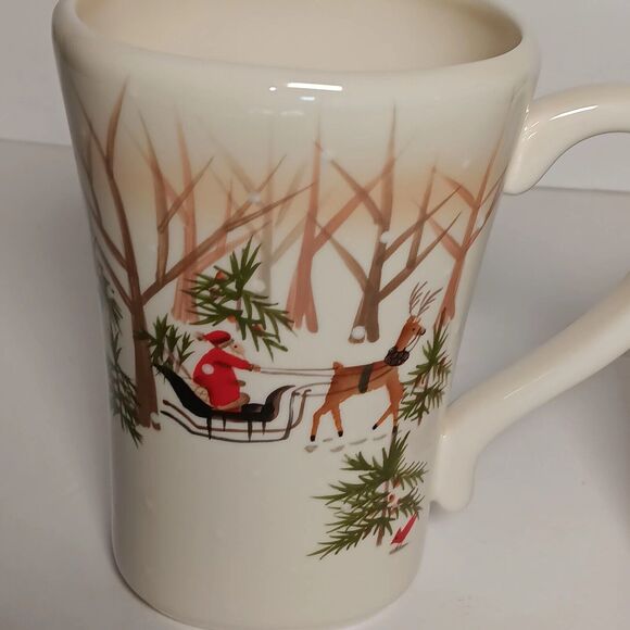 2 Hallmark Christmas Mugs Santa Reindeer Watching Tea Coffee Cup 16 oz - Picture 16 of 16